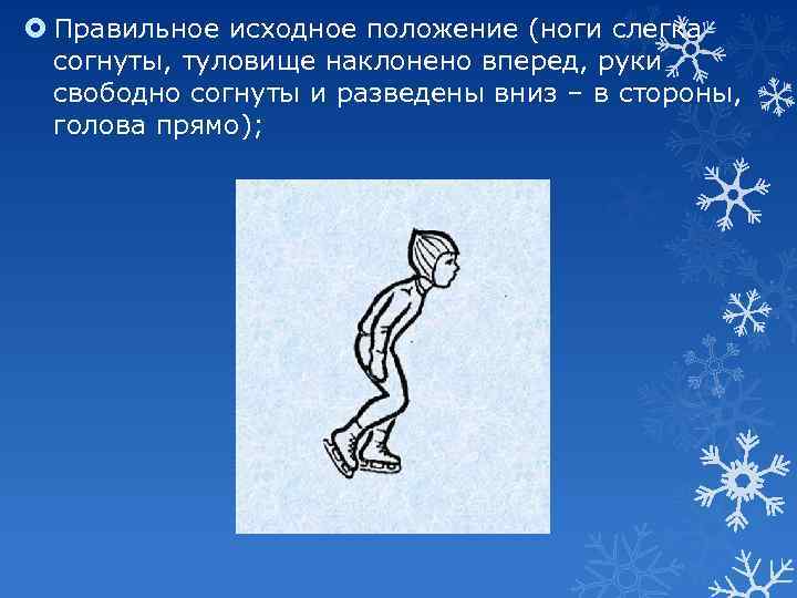  Правильное исходное положение (ноги слегка согнуты, туловище наклонено вперед, руки свободно согнуты и