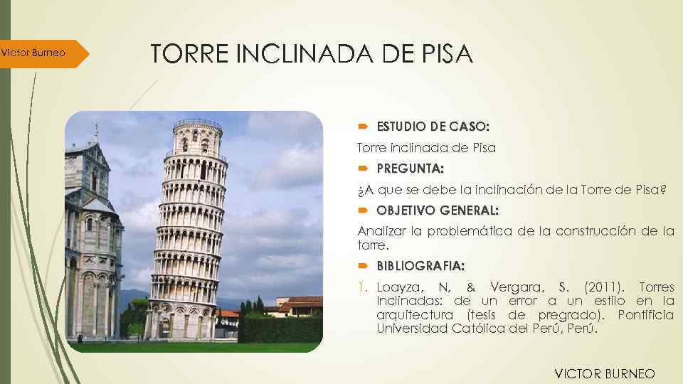 Victor Burneo TORRE INCLINADA DE PISA ESTUDIO DE CASO: Torre inclinada de Pisa PREGUNTA: