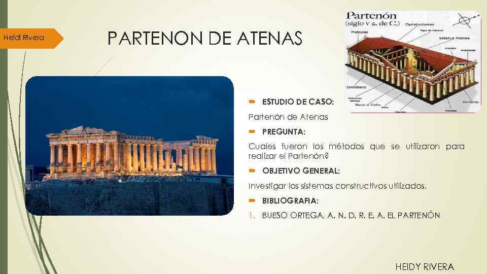 Heidi Rivera PARTENON DE ATENAS ESTUDIO DE CASO: Partenón de Atenas PREGUNTA: Cuales fueron
