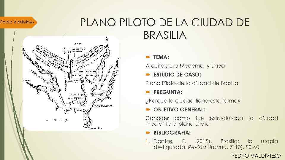 Pedro Valdivieso PLANO PILOTO DE LA CIUDAD DE BRASILIA TEMA: Arquitectura Moderna y Lineal