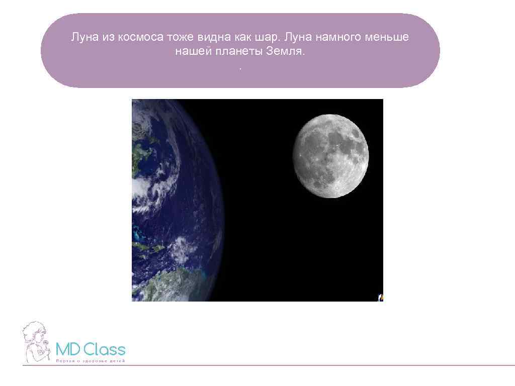 Луна из космоса тоже видна как шар. Луна намного меньше нашей планеты Земля. .