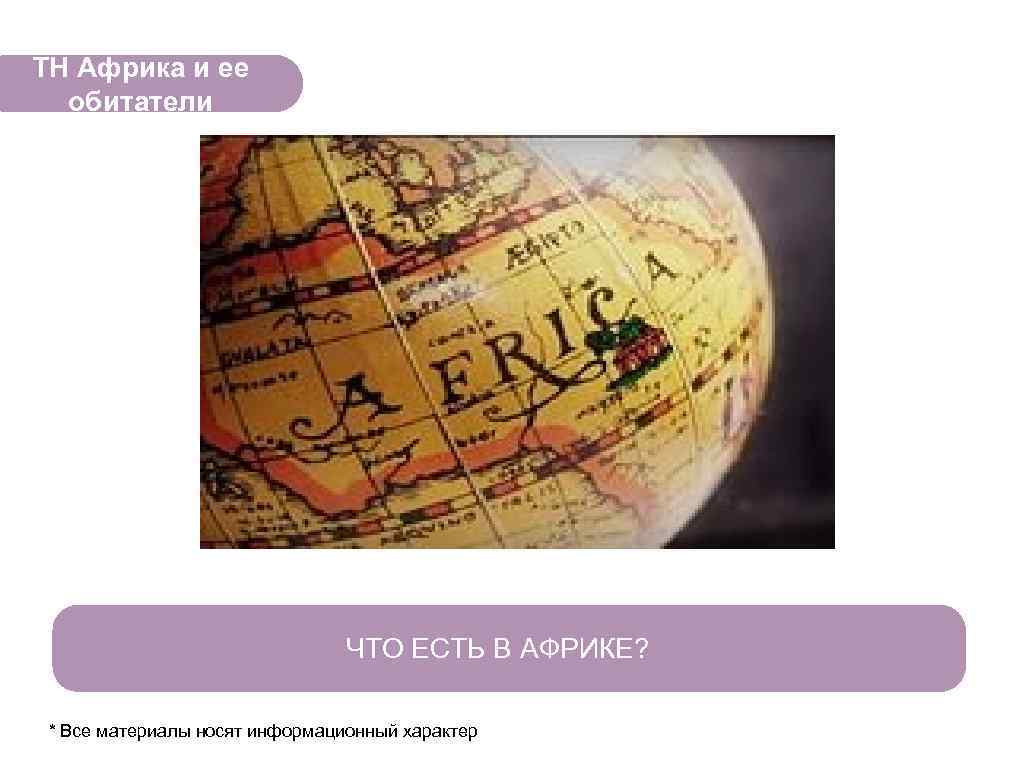 ТН Африка и ее обитатели ЧТО ЕСТЬ В АФРИКЕ? * Все материалы носят информационный