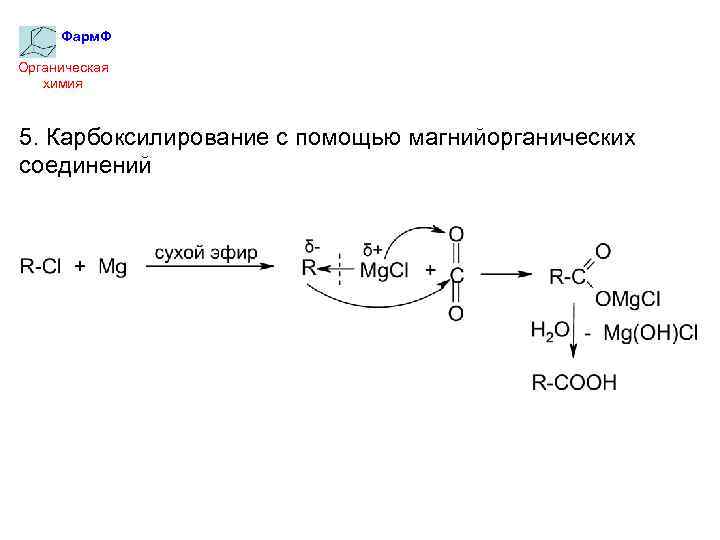 Фарм. Ф Органическая химия 5. Карбоксилирование с помощью магнийорганических соединений 