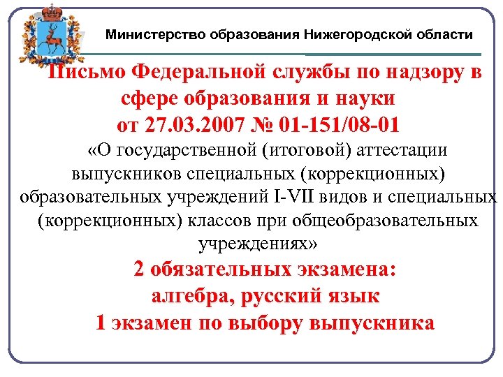 Министерство образования Нижегородской области Письмо Федеральной службы по надзору в сфере образования и науки
