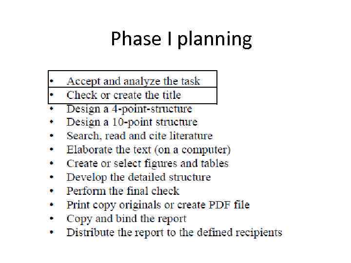 Phase I planning 