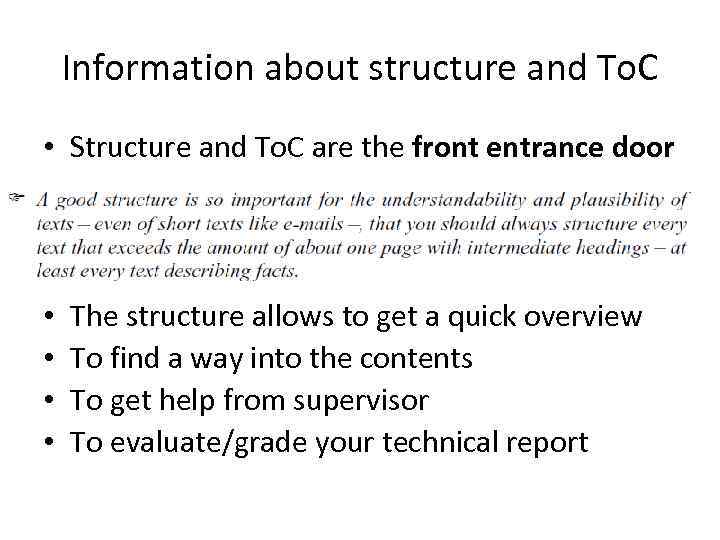 Information about structure and To. C • Structure and To. C are the front