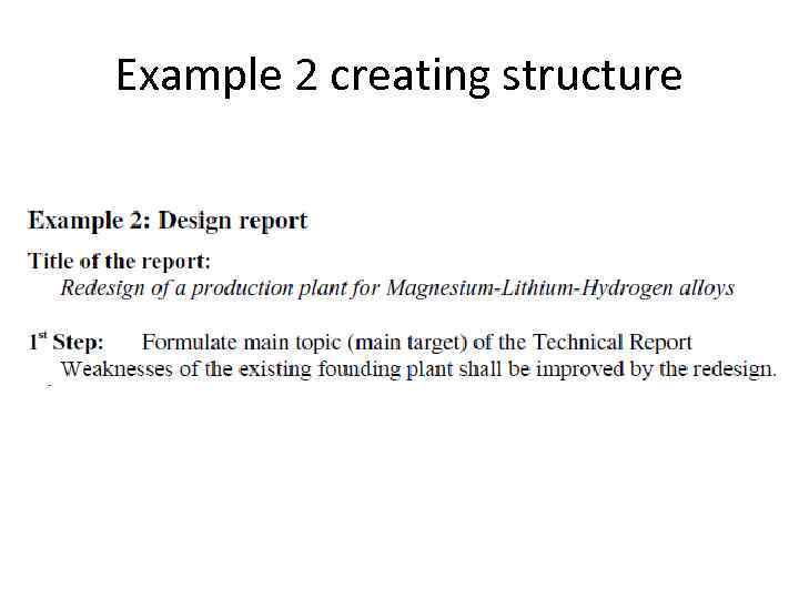 Example 2 creating structure 