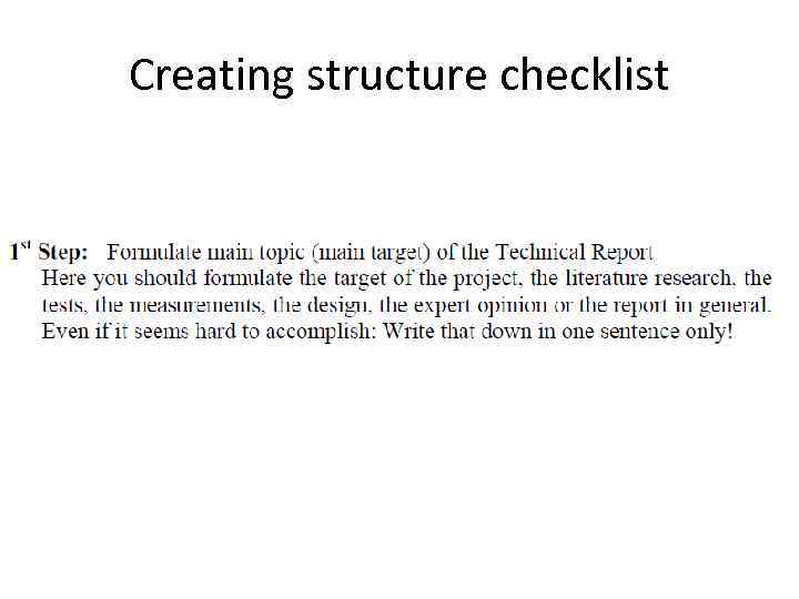 Creating structure checklist 