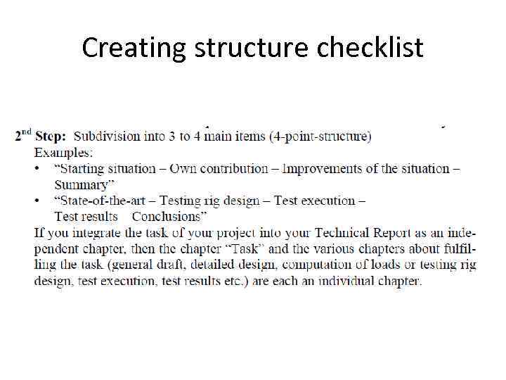 Creating structure checklist 