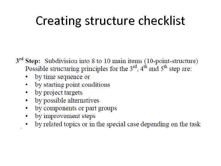 Creating structure checklist 