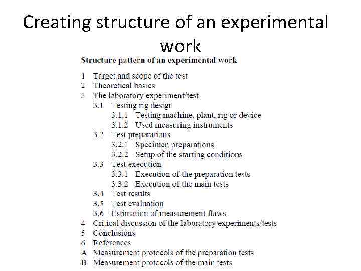 Creating structure of an experimental work 