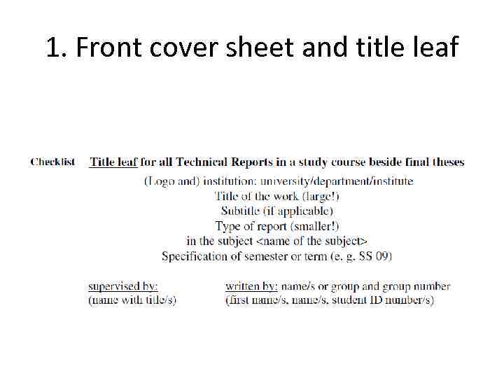 1. Front cover sheet and title leaf 