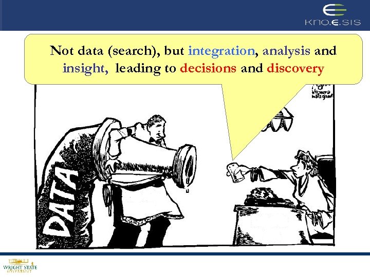 Not data (search), but integration, analysis and insight, leading to decisions and discovery 