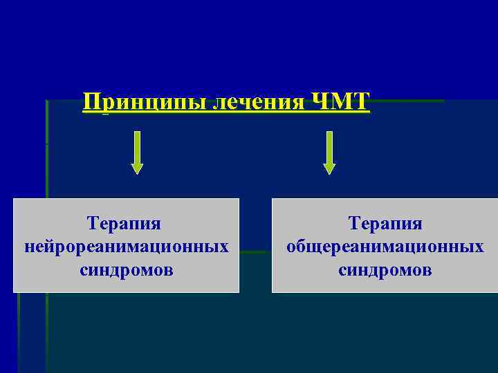 Принципы лечения ЧМТ Терапия нейрореанимационных синдромов Терапия общереанимационных синдромов 