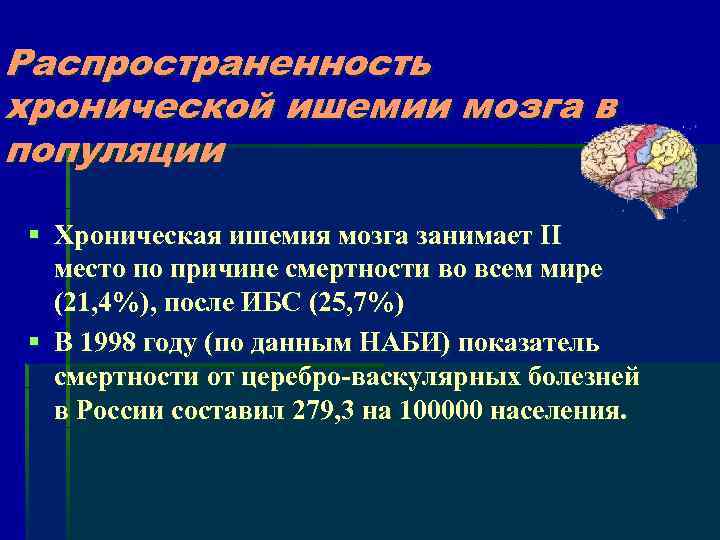 Распространенность хронической ишемии мозга в популяции § Хроническая ишемия мозга занимает II место по