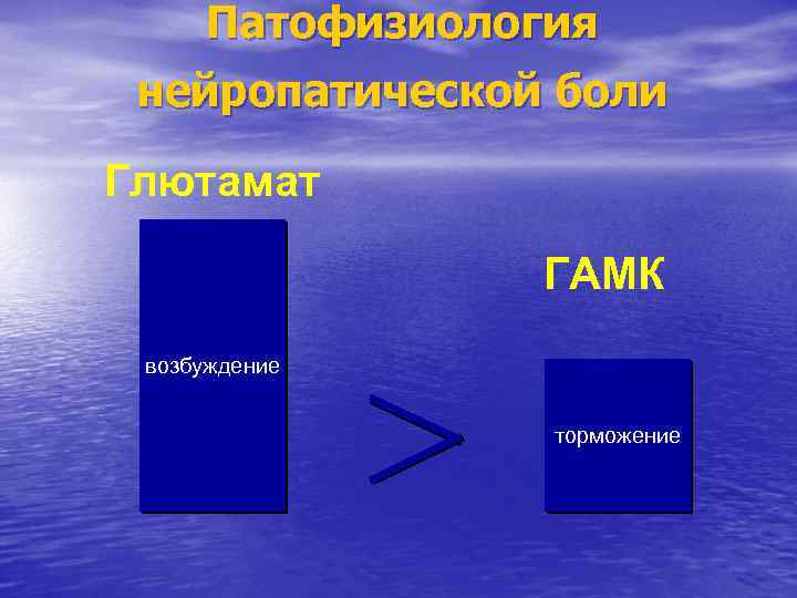Патофизиология нейропатической боли Глютамат ГАМК возбуждение торможение 