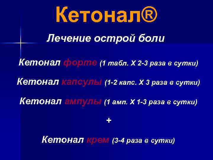 Кетонал® Лечение острой боли Кетонал форте (1 табл. Х 2 -3 раза в сутки)