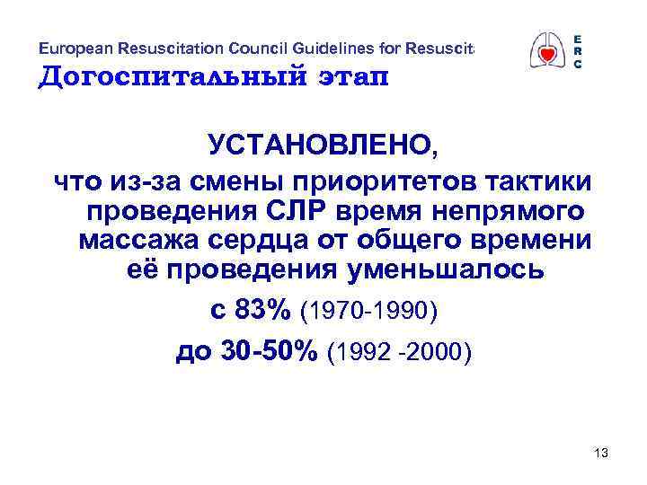 European Resuscitation Council Guidelines for Resuscitation 2005 Догоспитальный этап УСТАНОВЛЕНО, что из-за смены приоритетов