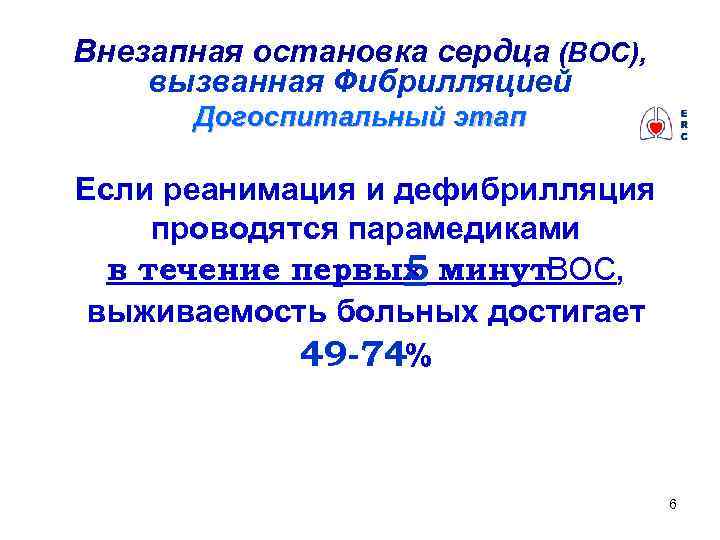 Внезапная остановка сердца (ВОС), вызванная Фибрилляцией Догоспитальный этап Если реанимация и дефибрилляция проводятся парамедиками