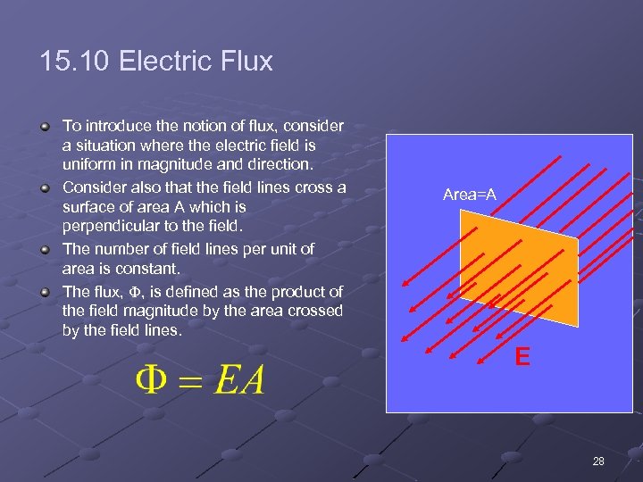 15. 10 Electric Flux To introduce the notion of flux, consider a situation where