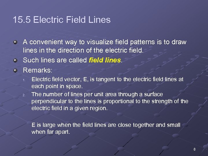 15. 5 Electric Field Lines A convenient way to visualize field patterns is to