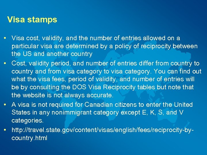 Visa stamps • Visa cost, validity, and the number of entries allowed on a