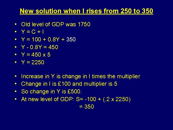 New solution when I rises from 250 to 350 • • • Old level