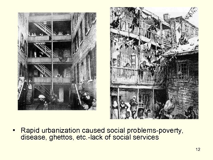  • Rapid urbanization caused social problems-poverty, disease, ghettos, etc. -lack of social services