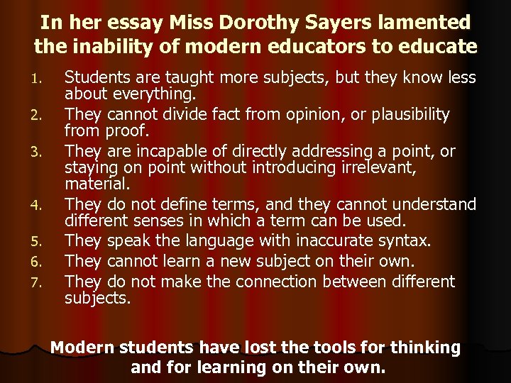 dorothy sayers lost tools of learning essay