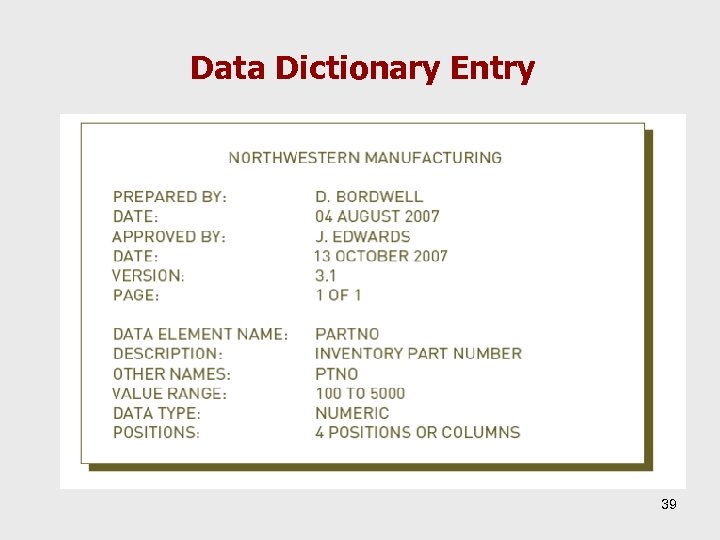 Data Dictionary Entry 39 