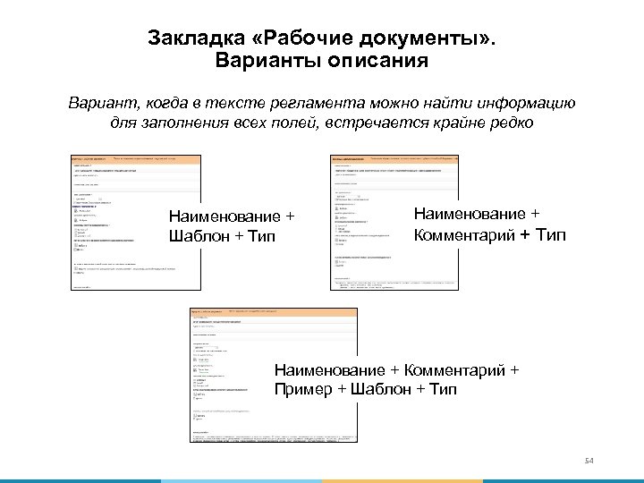 Закладка «Рабочие документы» . Варианты описания Вариант, когда в тексте регламента можно найти информацию