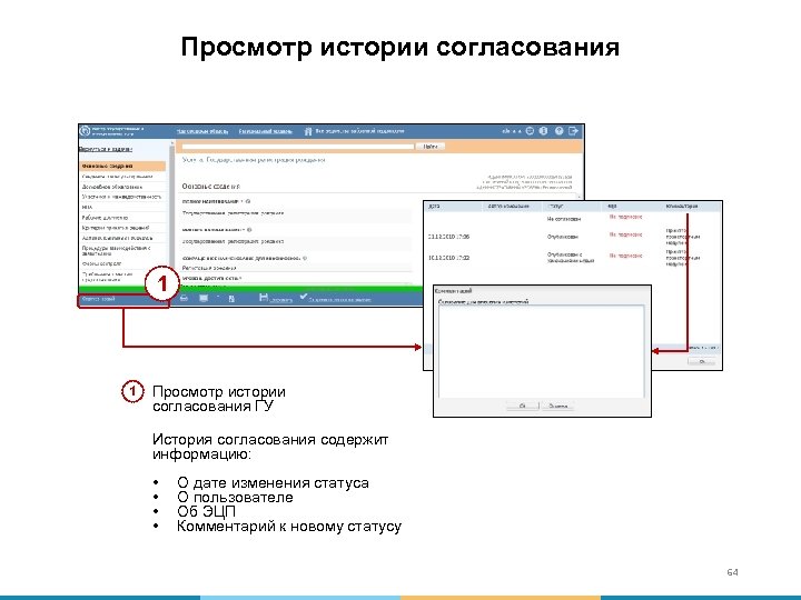 Просмотр истории согласования 1 1 Просмотр истории согласования ГУ История согласования содержит информацию: •