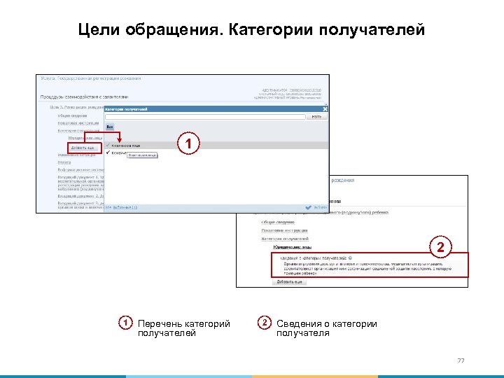 Цели обращения. Категории получателей 1 2 1 Перечень категорий получателей 2 Сведения о категории