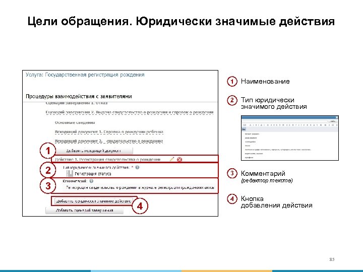 Цели обращения. Юридически значимые действия 1 Наименование 2 Тип юридически значимого действия 3 Комментарий