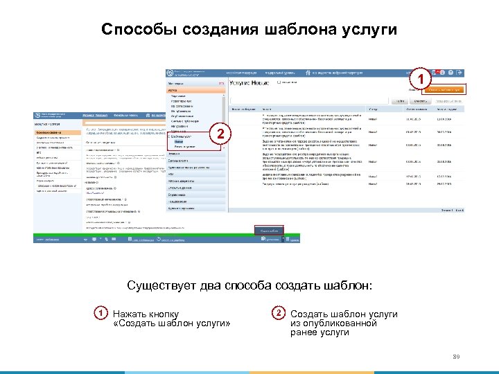 Способы создания шаблона услуги 1 2 Существует два способа создать шаблон: 1 Нажать кнопку