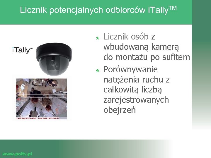 Licznik potencjalnych odbiorców i. Tally. TM Licznik osób z wbudowaną kamerą do montażu po