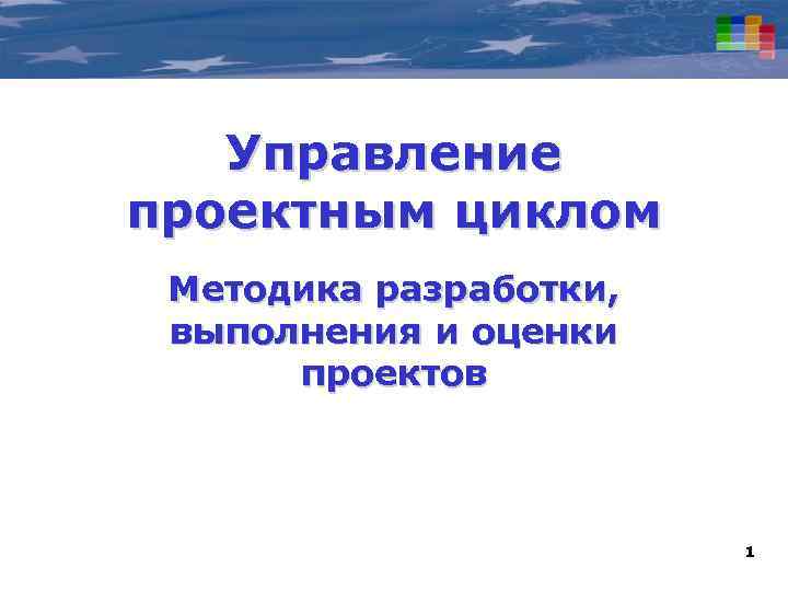 Управление проектным циклом Методика разработки, выполнения и оценки проектов 1 