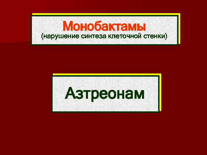 Монобактамы (нарушение синтеза клеточной стенки) Азтреонам 