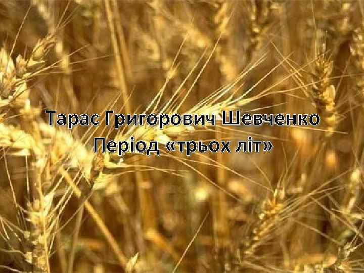 Тарас Григорович Шевченко Період «трьох літ» 