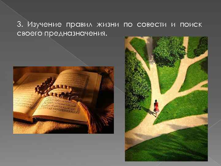 3. Изучение правил жизни по совести и поиск своего предназначения. 