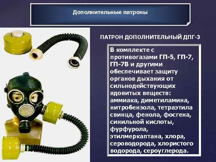 Дополнительные патроны ПАТРОН ДОПОЛНИТЕЛЬНЫЙ ДПГ-3 В комплекте с противогазами ГП-5, ГП-7 В и другими