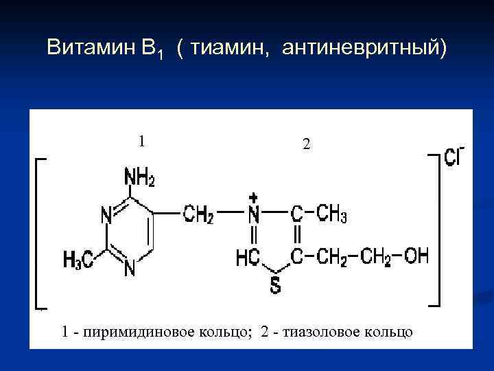 Витамин В 1 ( тиамин, антиневритный) 1 2 1 - пиримидиновое кольцо; 2 -