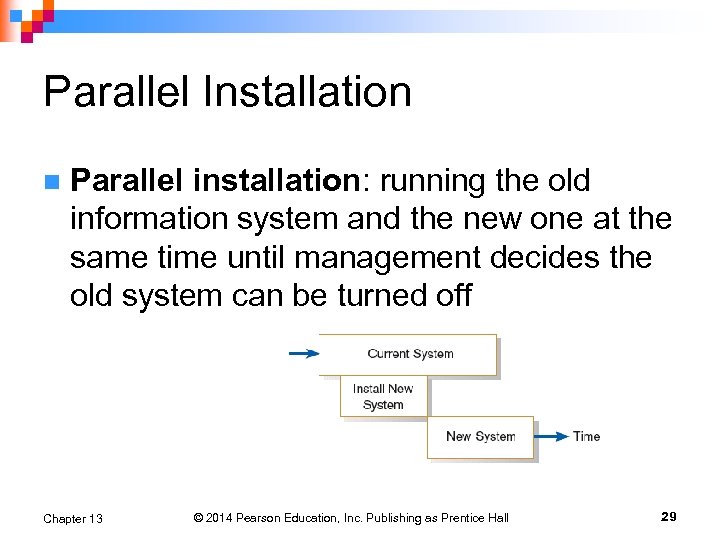 Parallel Installation n Parallel installation: running the old information system and the new one