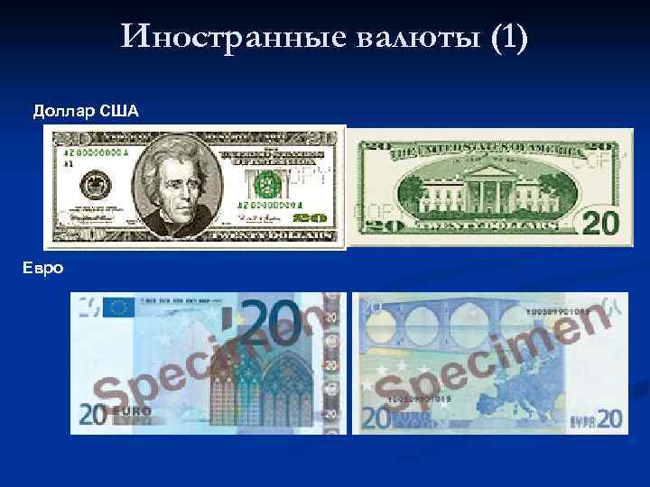 Иностранные валюты (1) Доллар США Евро 