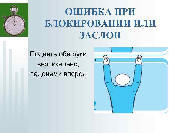 ОШИБКА ПРИ БЛОКИРОВАНИИ ИЛИ ЗАСЛОН Поднять обе руки вертикально, ладонями вперед 