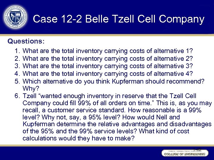 Case 12 -2 Belle Tzell Company Questions: 1. 2. 3. 4. 5. What are