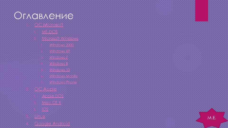 Оглавление 1. OC Microsoft 1. MS-DOS 2. Microsoft Windows 1. 2. Windows XP 3.