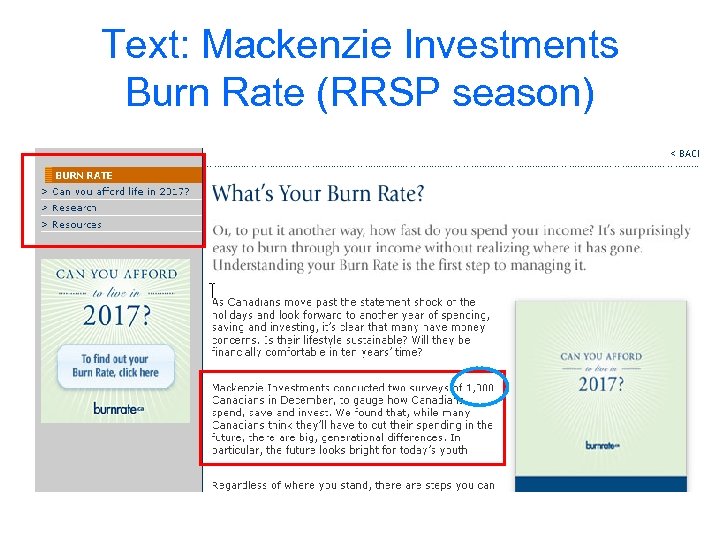 Text: Mackenzie Investments Burn Rate (RRSP season) 