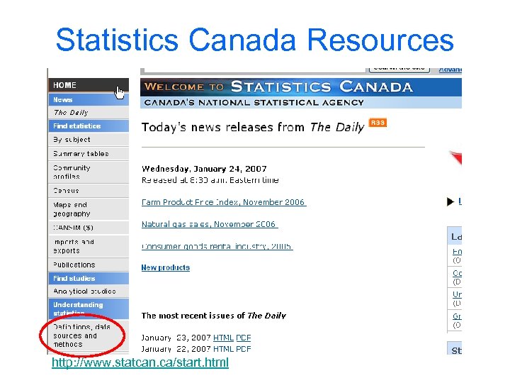 Statistics Canada Resources http: //www. statcan. ca/start. html 