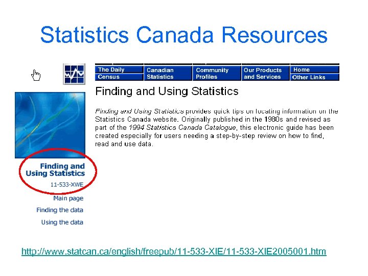 Statistics Canada Resources http: //www. statcan. ca/english/freepub/11 -533 -XIE 2005001. htm 